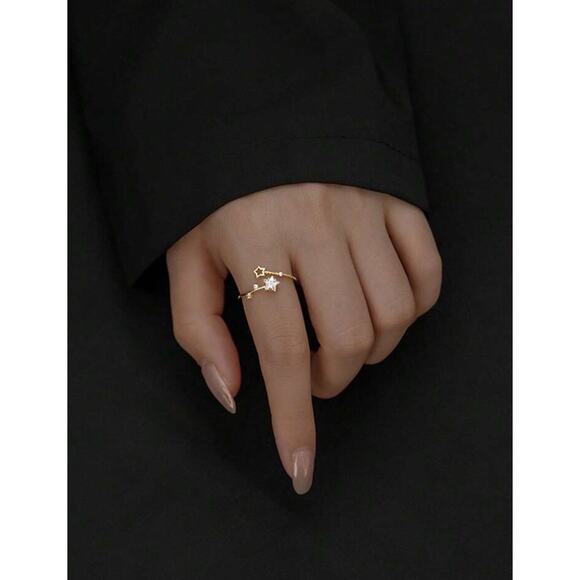 Celestial Pave Crystal Rhinestone Star Decor Cuff Ring, Daily Wear, Gift Ring - Picture 2 of 4